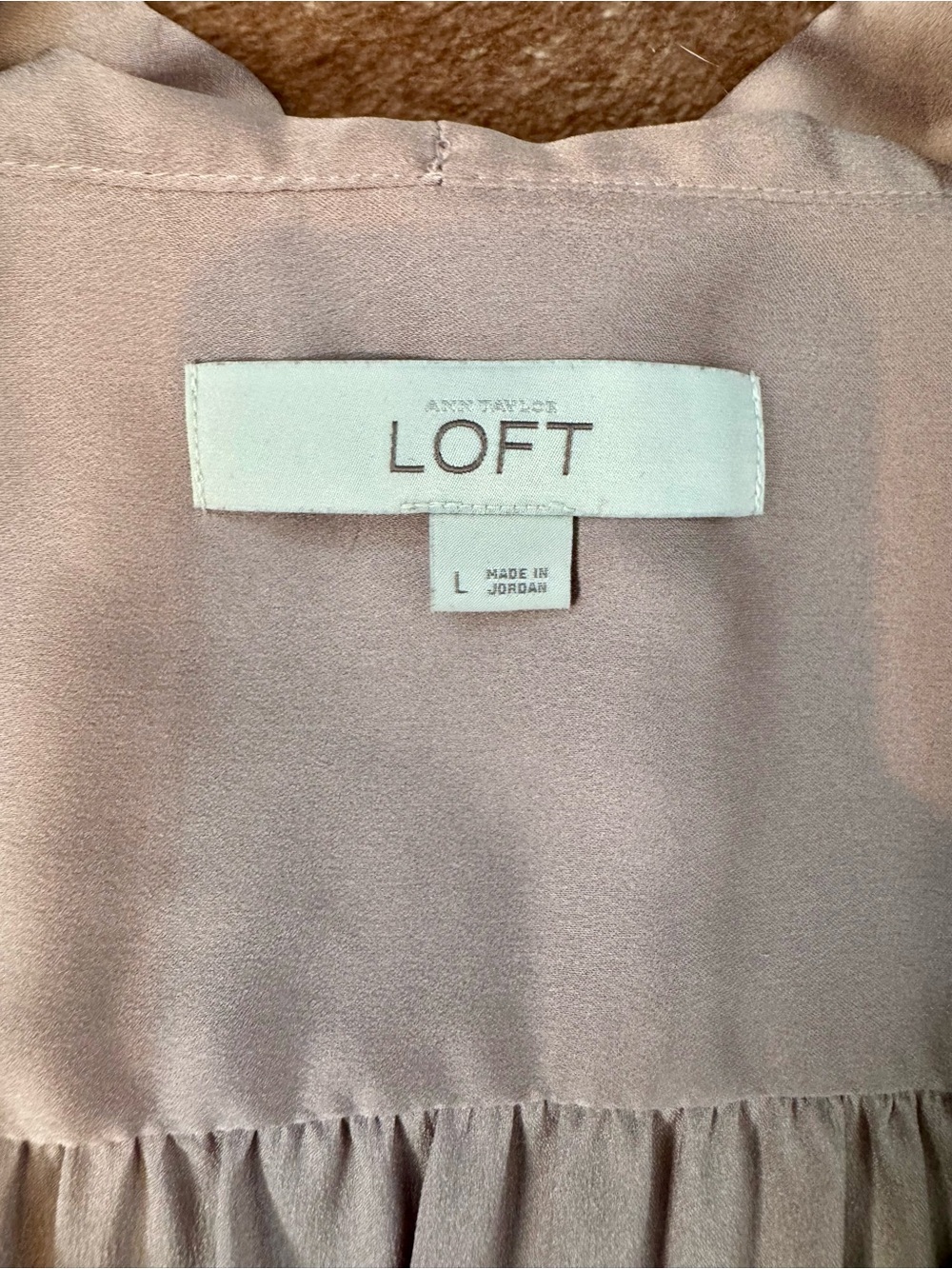 LOFT Mauve-Taupe Tie-Neck Blouse - Picture 3 of 7